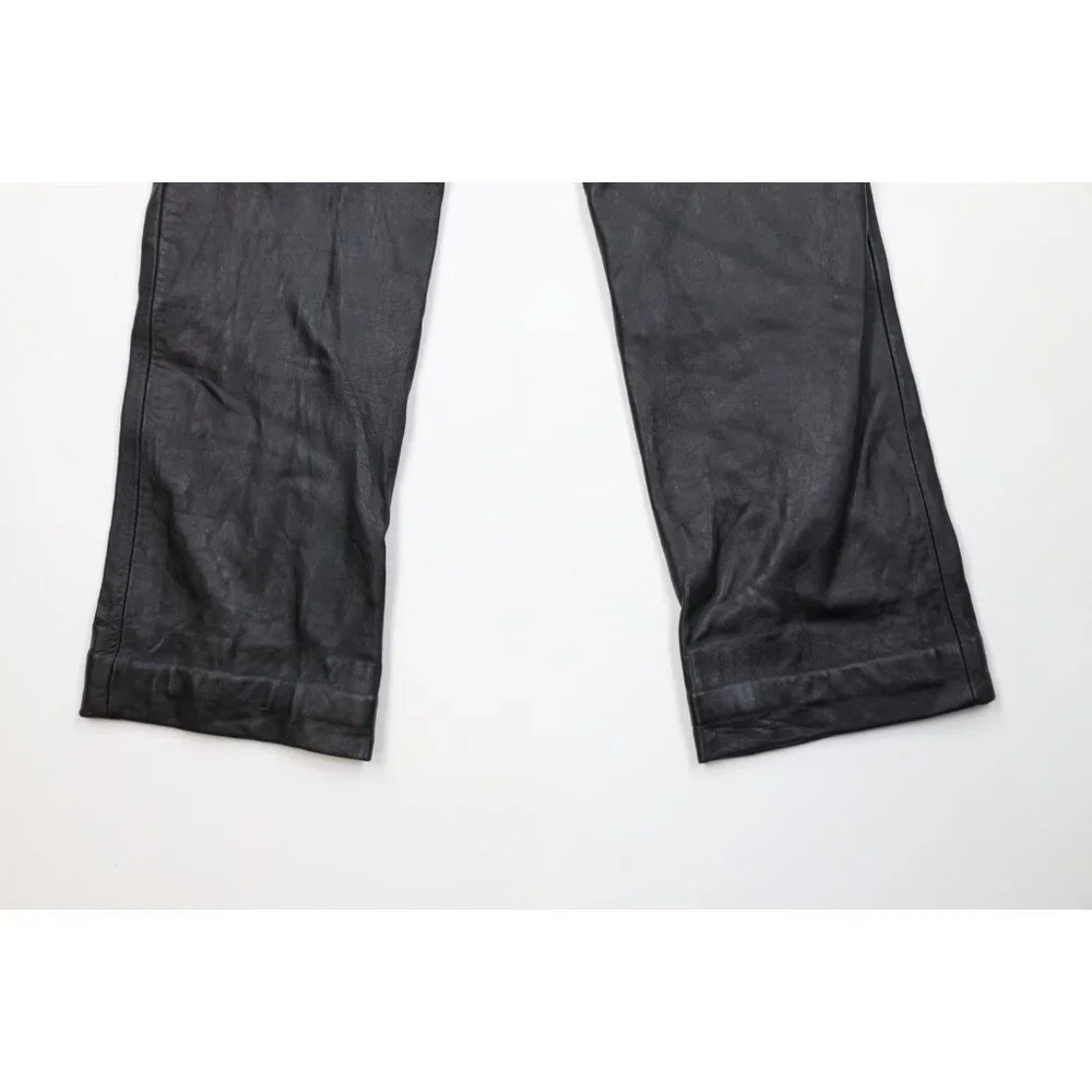 Vintage 90s Streetwear Womens 4 Distressed Soft Lambskin Leather Pants Black - Picture 14 of 15